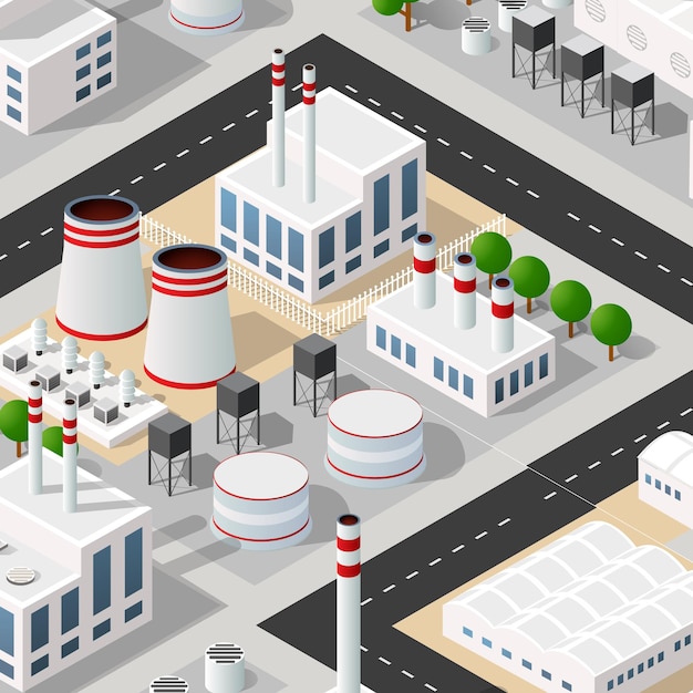 Vector city plant factory industrial isometric urban design elements