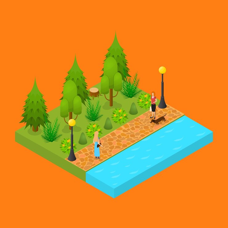 Vector city public park or square object 3d isometric view vector