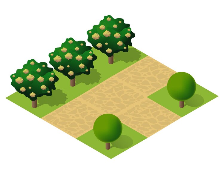 Vector city quarter top view landscape isometric 3d illustration with trees with park