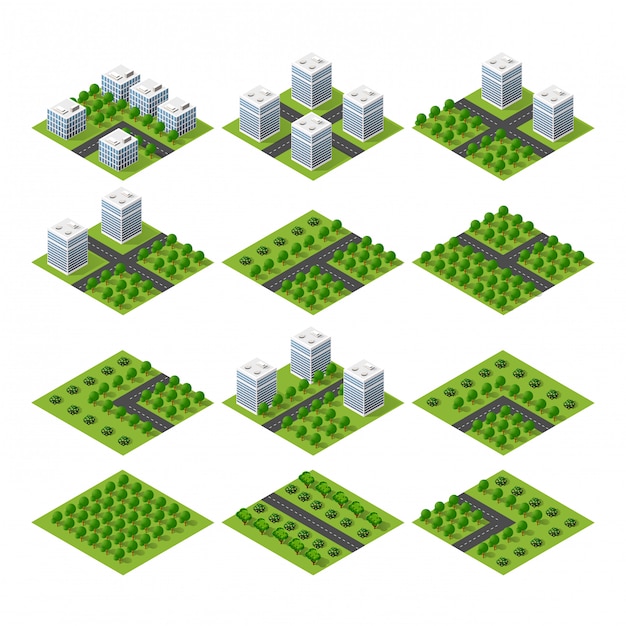 Vector city quarter top view landscape isometric 3d projection