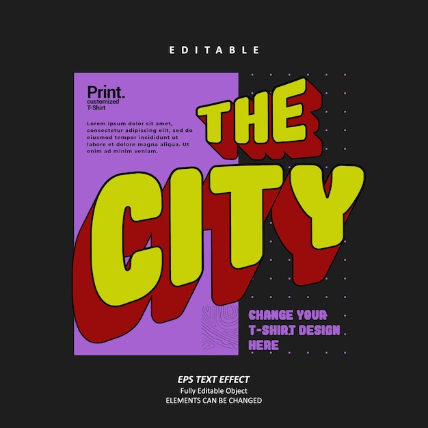 Vector the city retro 90s bold text effect editable premium vector