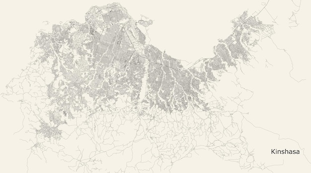 Vettore mappa stradale della città di kinshasa, repubblica democratica del congo