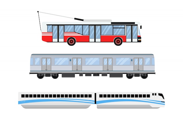 Illustrazione di vettore di trasporto di tram e filobus di strada di città.