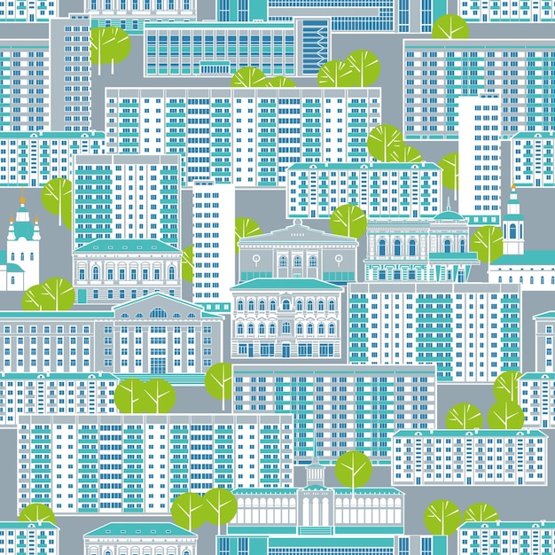 Vector city seamless pattern panel highrises and old historic houses form the texture