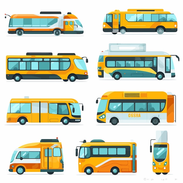 city_servise_car_truck_bus_set_vector