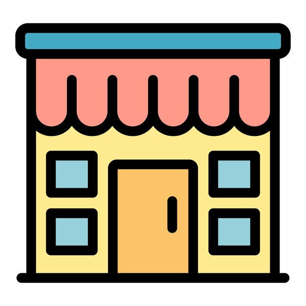 City shop icon Outline city shop vector icon color flat isolated