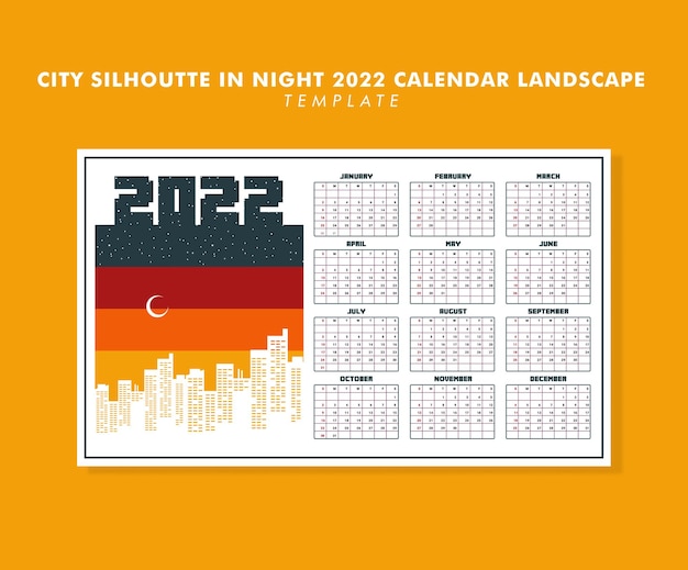 夜2022年のカレンダーの風景の街のシルエット