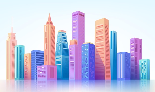 city skyline horizontal illustrations of colorful city buildings