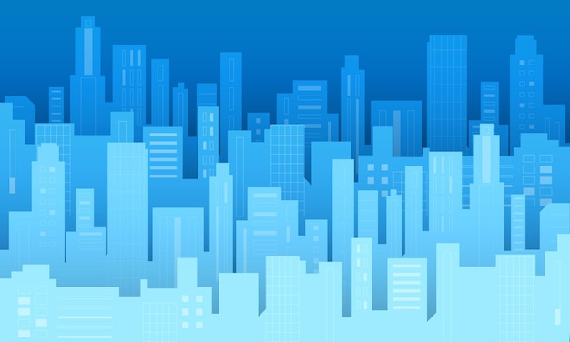 Vector city skyline illustration blue city silhouette