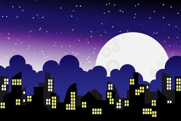 夜の空の街のスカイライン