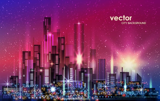 Vector city skyline at night