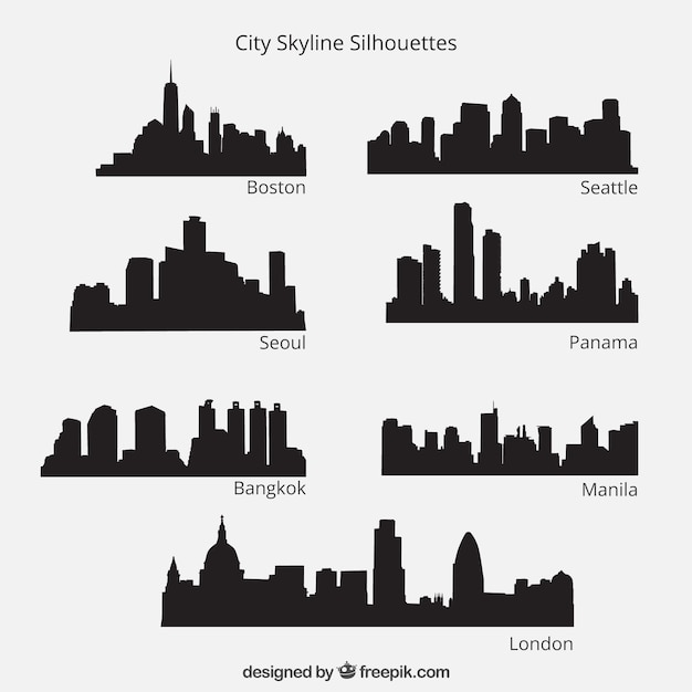 Vector city skyline silhouettes pack