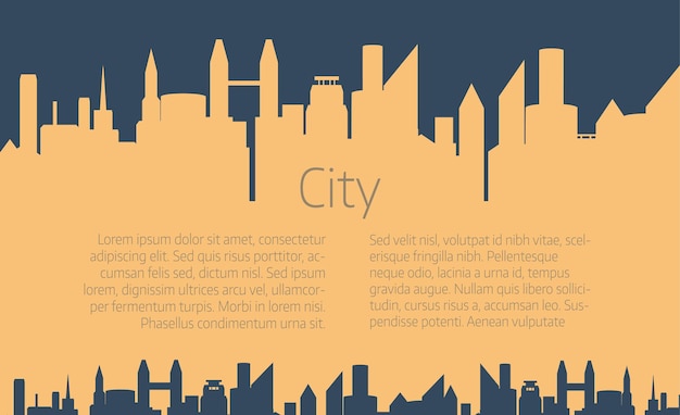 City skyline vector illustration. Urban landscape. City silhouette. Cityscape in flat style. Modern city landscape.