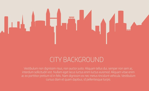 City skyline vector illustration. Urban landscape. Pink city silhouette. Cityscape in flat style. Modern city landscape.