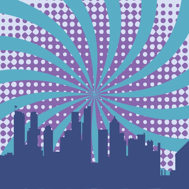 Vector city skyline with comic sky