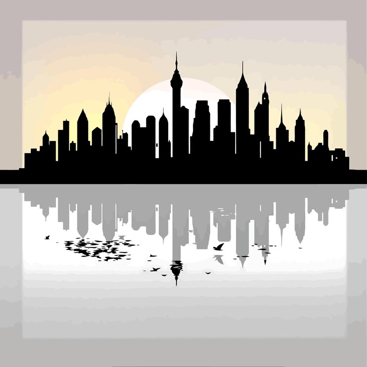 Vector a city skyline with reflection vector