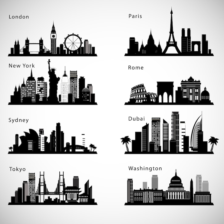 Vector city skylines set.
