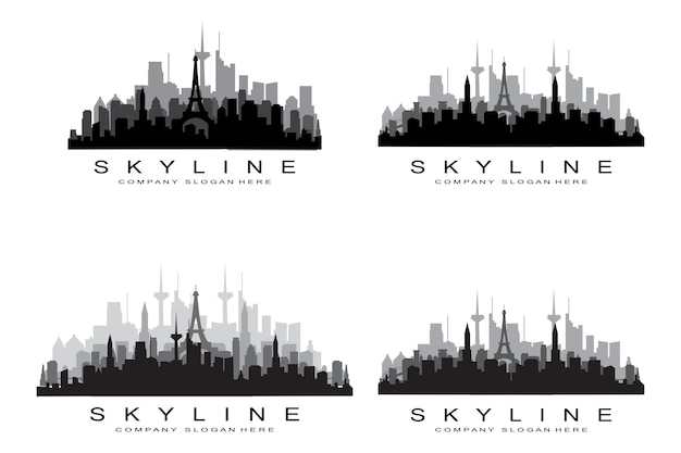 都市の不動産の建物のロゴデザインベクトルのための都市のスカイラインskyscraper