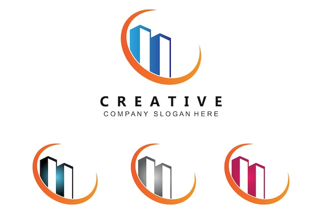 City skylineskyscraper per urban real estate building logo design vector