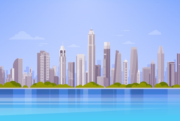 Vector city skyscraper view cityscape background