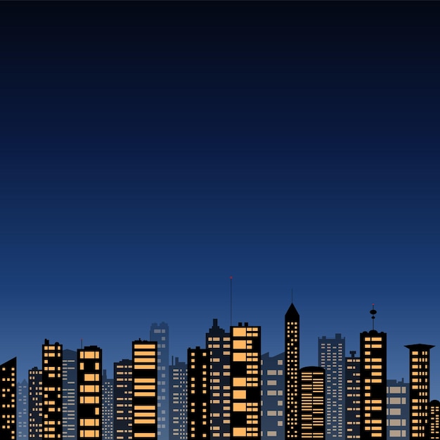 City skyscrapers against the blue night sky