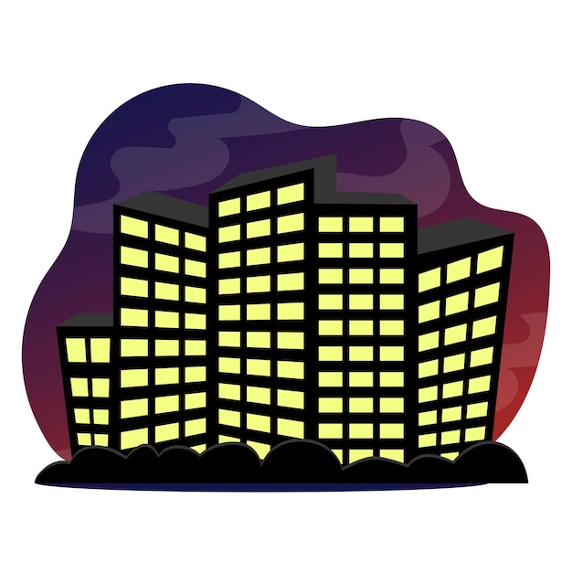 City skyscrapers with bushes on the night sky isolated in a bubble Simple minimalistic metropolis landscape in flat style