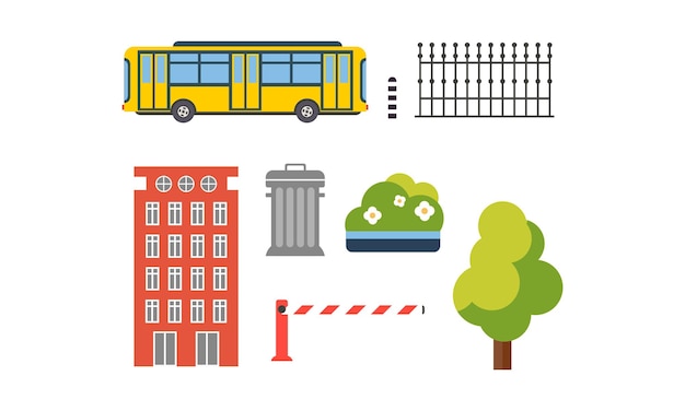 City street elements set urban infrastructure objects vector Illustration isolated on a white background