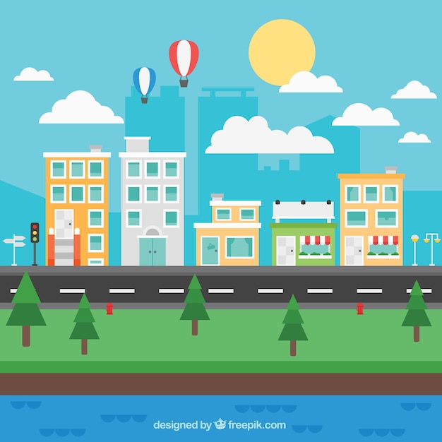 City street in flat design