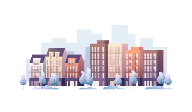 Vector city street panoramic cityscape.  illustration.