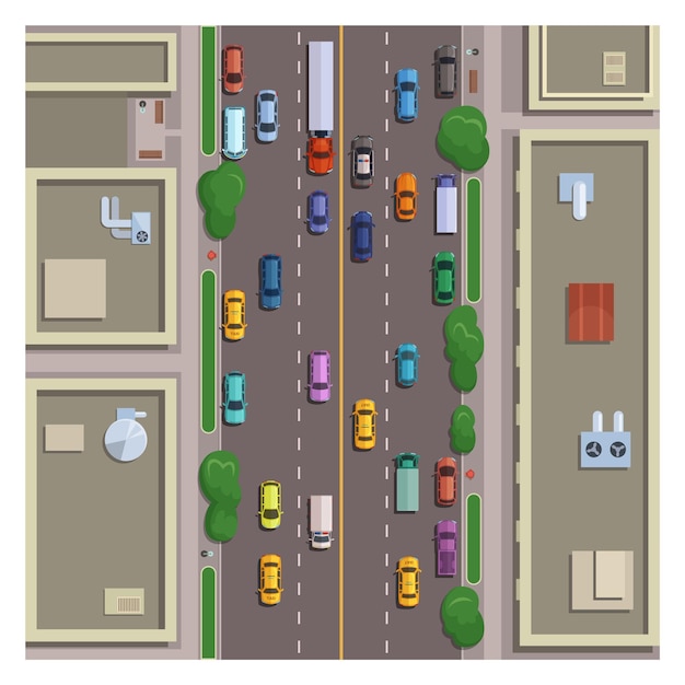 City street top view Road traffic cars Vector illustration