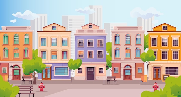 City street vector background background building cartoon house town europe cityscape concept