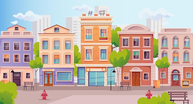 City street vector background background building cartoon house town europe cityscape concept