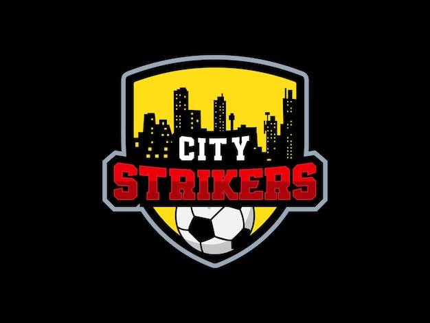 Emblema di calcio city strikers e modello di logo vettoriale modificabile