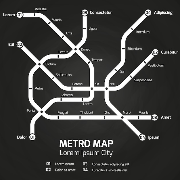 Vector city subway map on blackboard