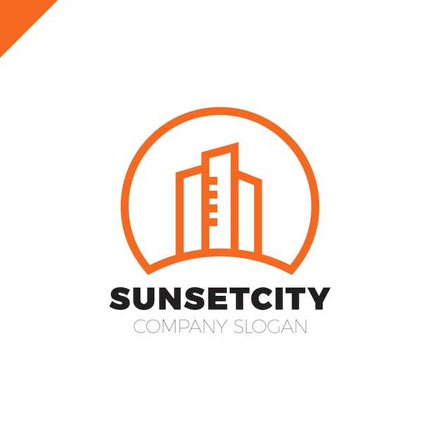 City in sun icon logo design element