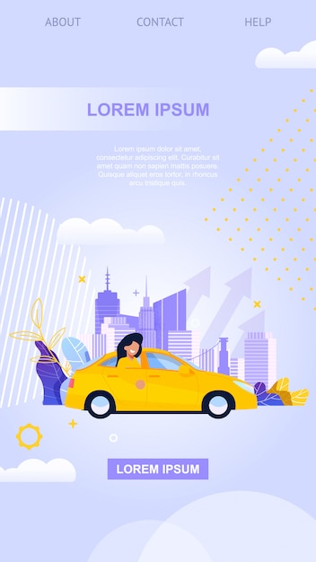 City taxi mobile app. illustrazione piatta auto gialla