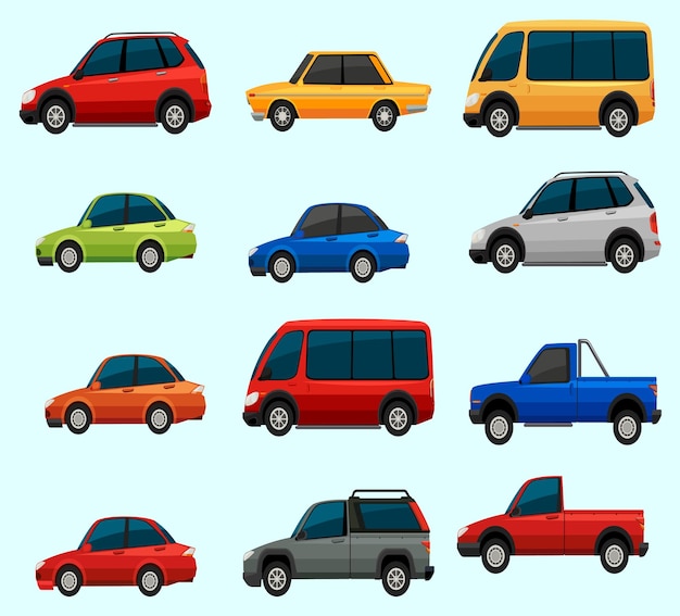 City transport front view Urban cars vehicles in town passenger transport service and taxicab