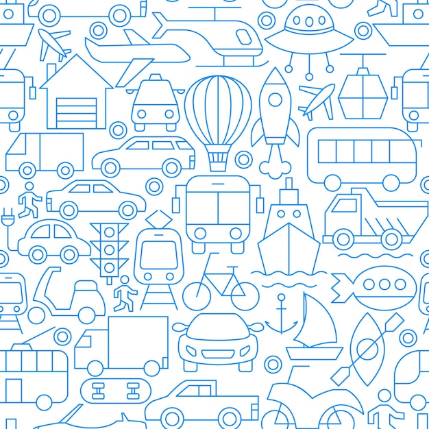 City Transport Line Seamless Pattern. Vector Illustration of Outline Background.