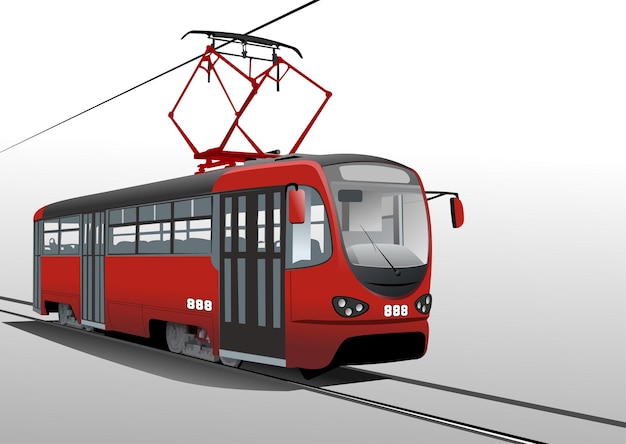 City transport Modern Tram Colored Vector 3d illustration for designers