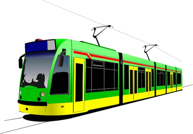 City transport Tram Colored Vector 3d illustration for designers