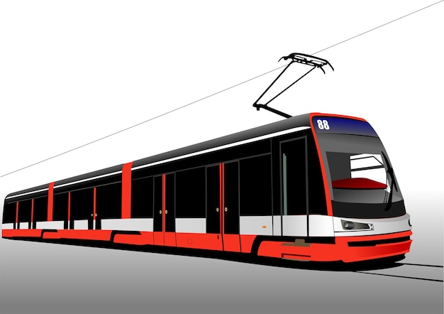 City transport Tram Colored Vector 3d illustration for designers