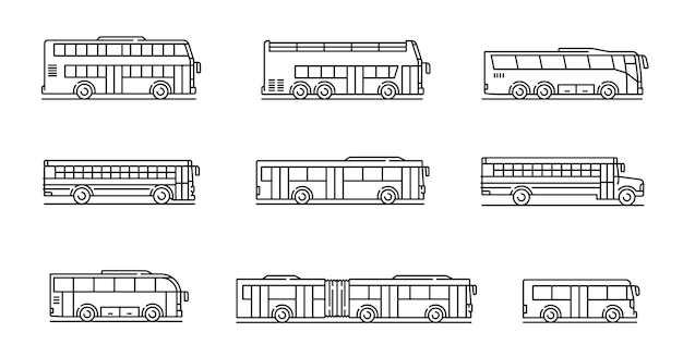 City transport travel and school bus line icons