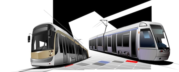 Vector city transport two trams vector illustration