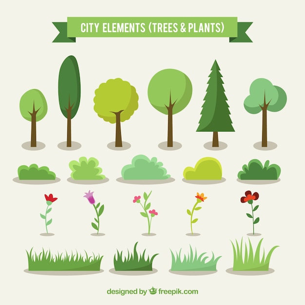 Vector city trees and plants