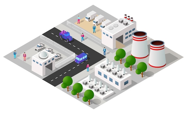 City urban area map isometric factory industrial zone 3d illustration