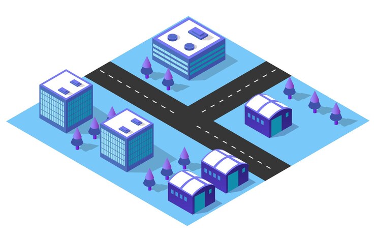 Vector city urban area map isometric vehicles 3d illustration architecture