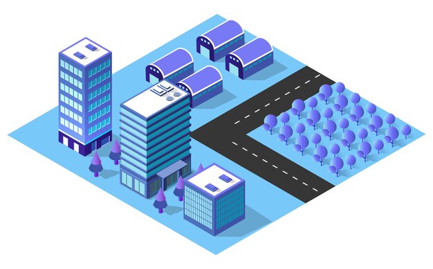 Mappa dell'area urbana della città architettura dell'illustrazione 3d dei veicoli isometrici