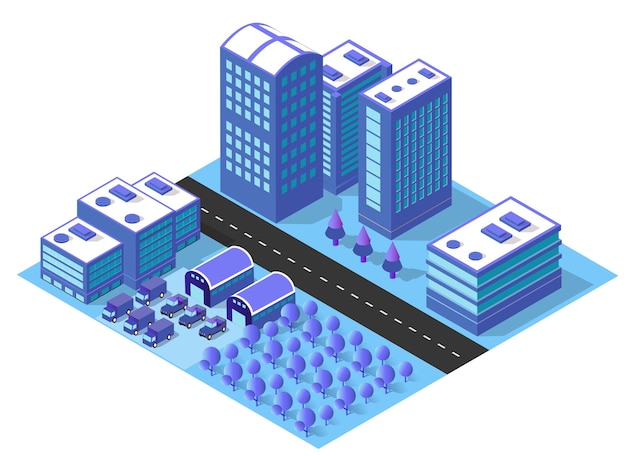 city urban area map isometric vehicles 3d illustration
