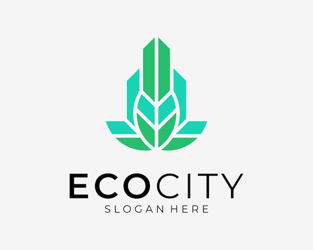 City Urban Building Skyscraper Architecture Eco Leaf Green Environment Bio Clean Vector Logo Design