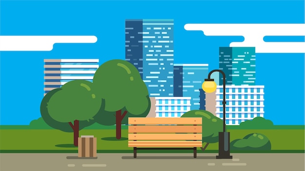 都市庭園と都市スカイラインの平らなイラスト